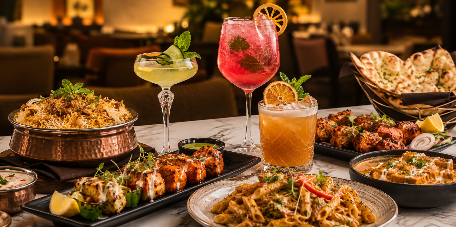 Warm Indian Feast and Colorful Cocktails