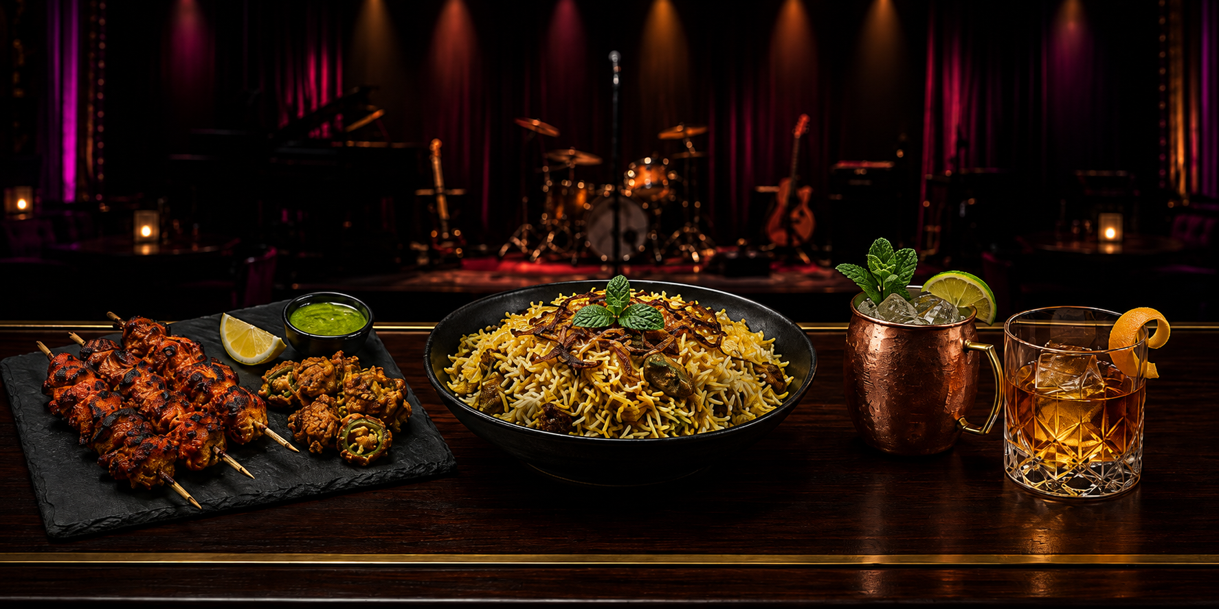 Elysium live music bar menu McKinney TX food and drinks spread